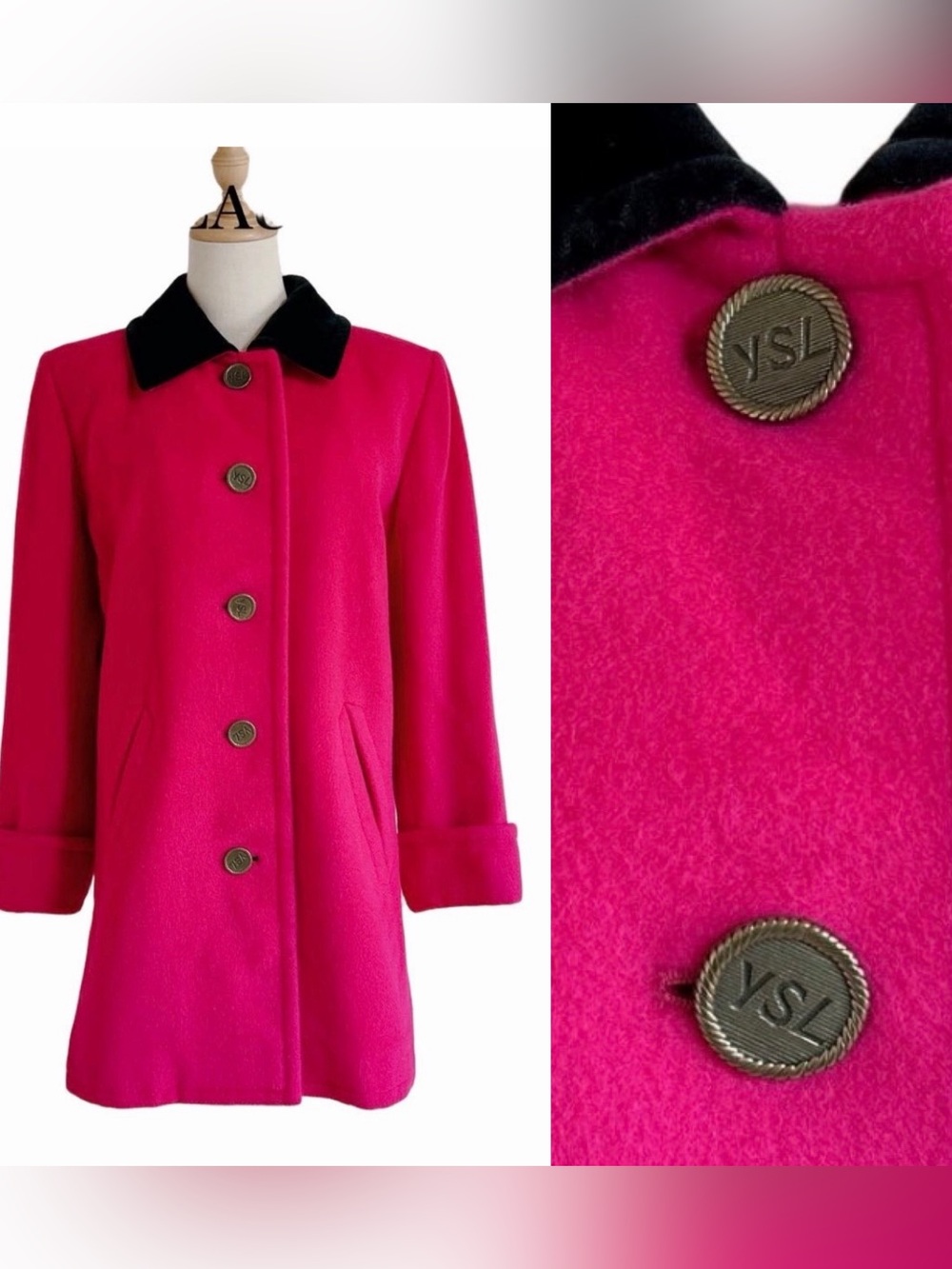 YSL Vintage Long Pink Wool Coat